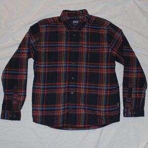 Like New Patagonia Long-Sleeved Flannel Button Down Shirt- Navy, Red, Blue, Gold
